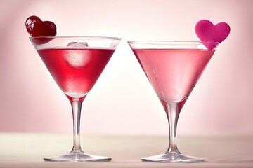 Romantic Pink and Red Cocktails, Two vibrant pink and red cocktails, beautifully garnished