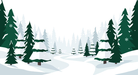 Fototapeta premium Winter Wonderland With Evergreen Trees Covered In Snow And A Winding Path