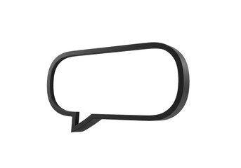 Minimalist graphic design speech bubble with sharp black outline and white interior, subtly elevated with soft shadow on a transparent background. Concept of communication and ideas