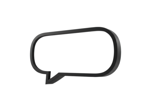 Minimalist graphic design speech bubble with sharp black outline and white interior, subtly elevated with soft shadow on a transparent background. Concept of communication and ideas - Powered by Adobe