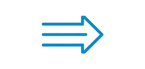 Fototapeta premium Blue arrow pointing right with three lines isolated on transparent background