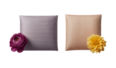 Charcoal Gray and Dusty Rose Striped Fabrics with Peony and Dahlia on Transparent Background