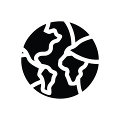 Stylized black and white globe icon representing earth with continents and oceans isolated on white background isolated on transparent background