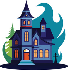 Creepy Mansion With Ghost Rising From Chimney Clean