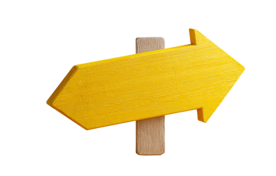 Yellow wooden arrow sign pointing right isolated on transparent background