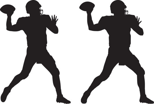 Two american football quarterbacks throwing silhouette