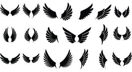 Collection of various black wing silhouettes on white background