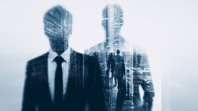 A professional silhouette overlaying a cityscape, symbolizing ambition and innovation.