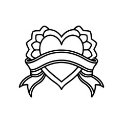 Classic heart shape with banner and decorative edges isolated on white background isolated on transparent background