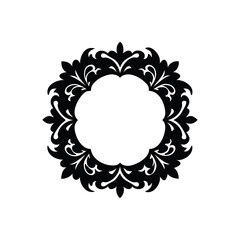 Elegant black ornate circular frame with intricate floral scrollwork isolated on white background isolated on transparent background