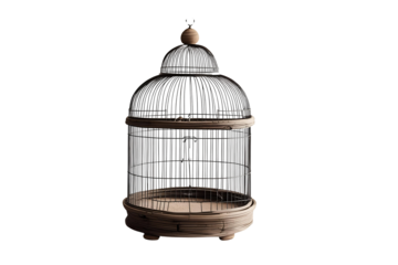 a cage with metal bars, presenting a vintage appearance, focusing on the details and design, no background.