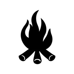 Simple silhouette image of a campfire with logs and dancing flames