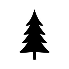 Isolated black silhouette of a stylized Christmas tree on a white background