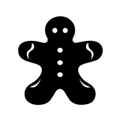 Simple black and white gingerbread man cookie illustration with circular buttons