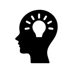 Human head profile with lightbulb inside representing ideas and creativity