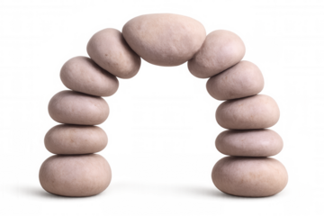 Pink pebbles arching across transparent surface, symbolizing delicate balance and harmonious natural arrangement