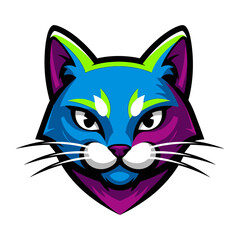 Cute cartoon vector of a black cat with green eyes and a funny expression