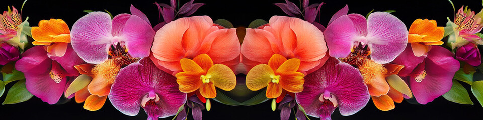 Fototapeta premium Modern flower bouquet contour lines in symmetrical composition