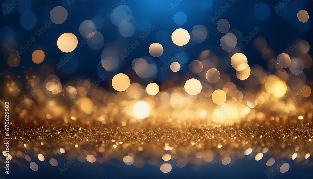 Wall mural abstract bokeh background golden bokeh circles on dark blue background layer overlay