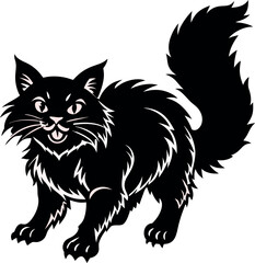 Black and white Cat Maine Coon of sillhouete illustration with cute domestic pets in vector style.