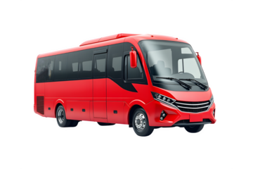 Modern red mini bus transportation vehicle isolated on black for commercial use transparent background