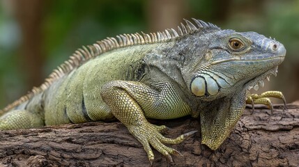 Male Green Iguana: A Vibrant Rainforest Reptile with Distinctive Jowls and Long Tail