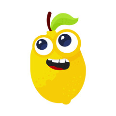 Surprised cartoon lemon character with wide eyes - vector illustration