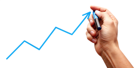 Hand drawing blue zigzag line graph isolated on a transparent background image
