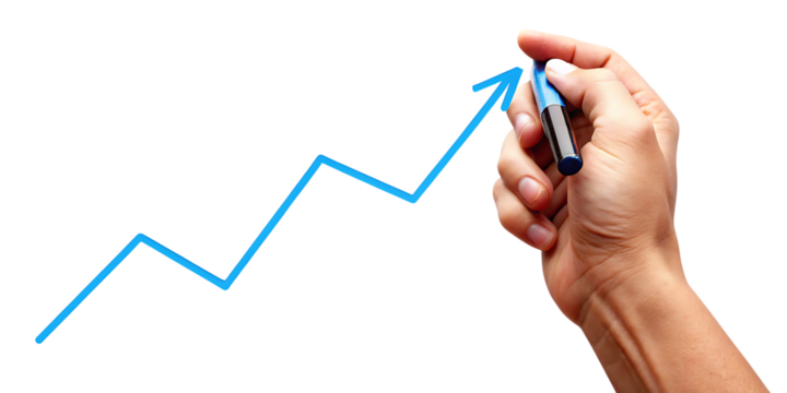Hand drawing blue zigzag line graph isolated on a transparent background image