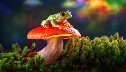squirrel tree frog resting on lily pad in a calm pond