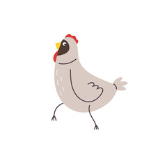 Cartoon hen in trendy flat modern design. Chicken doodle drawing. Farm animal childish vector illustration isolated on white background.