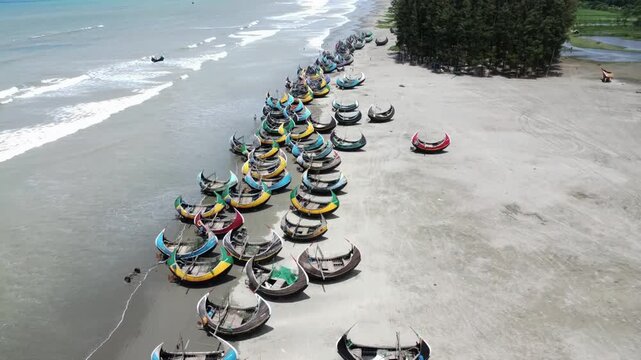 Traditional Wooden Fishermen's fishing boat, Teknaf Coxs bazar, Bangladesh. Colorful Wooden Fishing Boat On a Cox's Bazar Sea Beach With Blue Sky Background in Bangladesh.Beautiful Bangladesh Photo.
