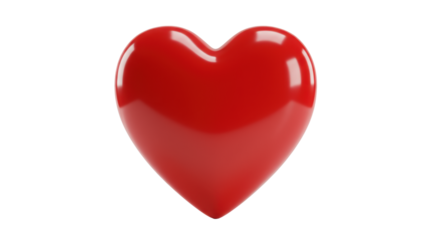 A single, perfectly sculpted, high-gloss red heart, ultra-realistic, vibrant and rich, centered on a transparent background in a high-key studio, concept of core values and quality