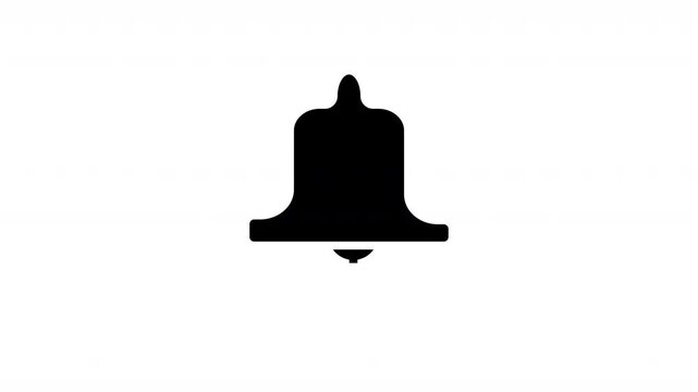 static bell ringing icon or symbol of simple basic black black school bell or computer internet subscription alert or mobile phone text message notification ding with white background 4K