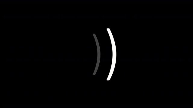 loudness volume or wi-fi signal transmission icon of three simple white curved lines on a black background used for radio internet and television broadcasting iconography animation 4K