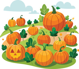 Pumpkin Patch With Scattered Pumpkins Clean White