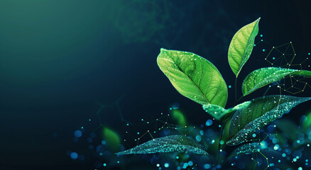 green leaves on blue background