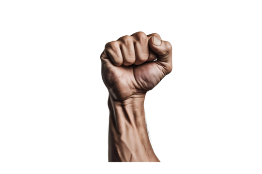 a fist, showing power, and strength, giving a strong message, with focus on the form and design, no background.