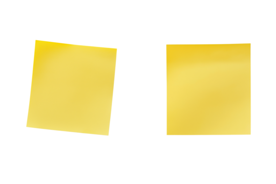 Collection of Yellow papers note blank surface isolated on a transparent background