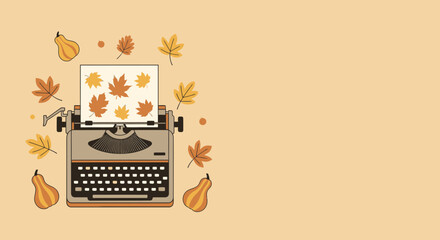 Vintage Typewriter With Falling Leaves For Autumn Themed Desktop Background