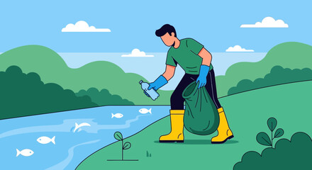 Volunteer Collects Waste from Riverbank and Forest To Protect Environment
