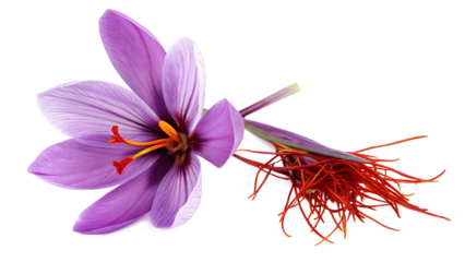 Saffron flower with red stigmas on white background isolated on a transparent background