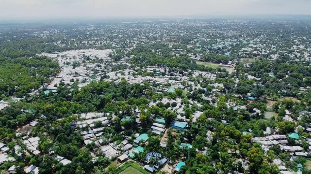 World largest refugee camp Rohingya refugee camp tent house.Drone short of Bangladesh Rohingya refugee camp.