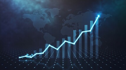 Ascending Bar Graph and Line Chart Over World Map Background finance data