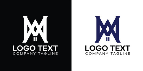 Creative real estate logo design wight abstract letter A and M shape.
