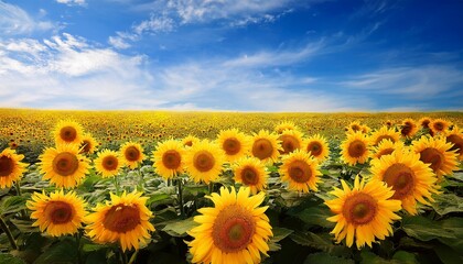 Obraz premium bright yellow sunflowers against a vibrant blue sky