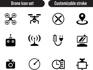 Icons set of drone, Quadrocopter and Multicopter, Editable stroke, vector, illustration