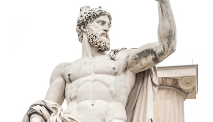Obraz premium A detailed close-up of a powerful, classical marble statue of a mythological figure, showcasing intricate details of the musculature and drapery.