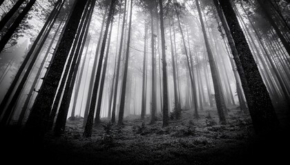 black and white abstract foggy forest dramatic depth of field tree photography