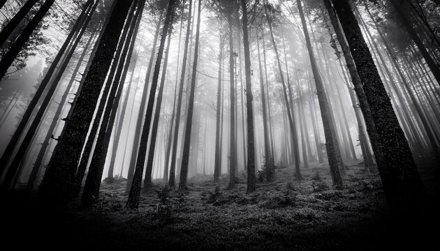 Fototapeta black and white abstract foggy forest dramatic depth of field tree photography